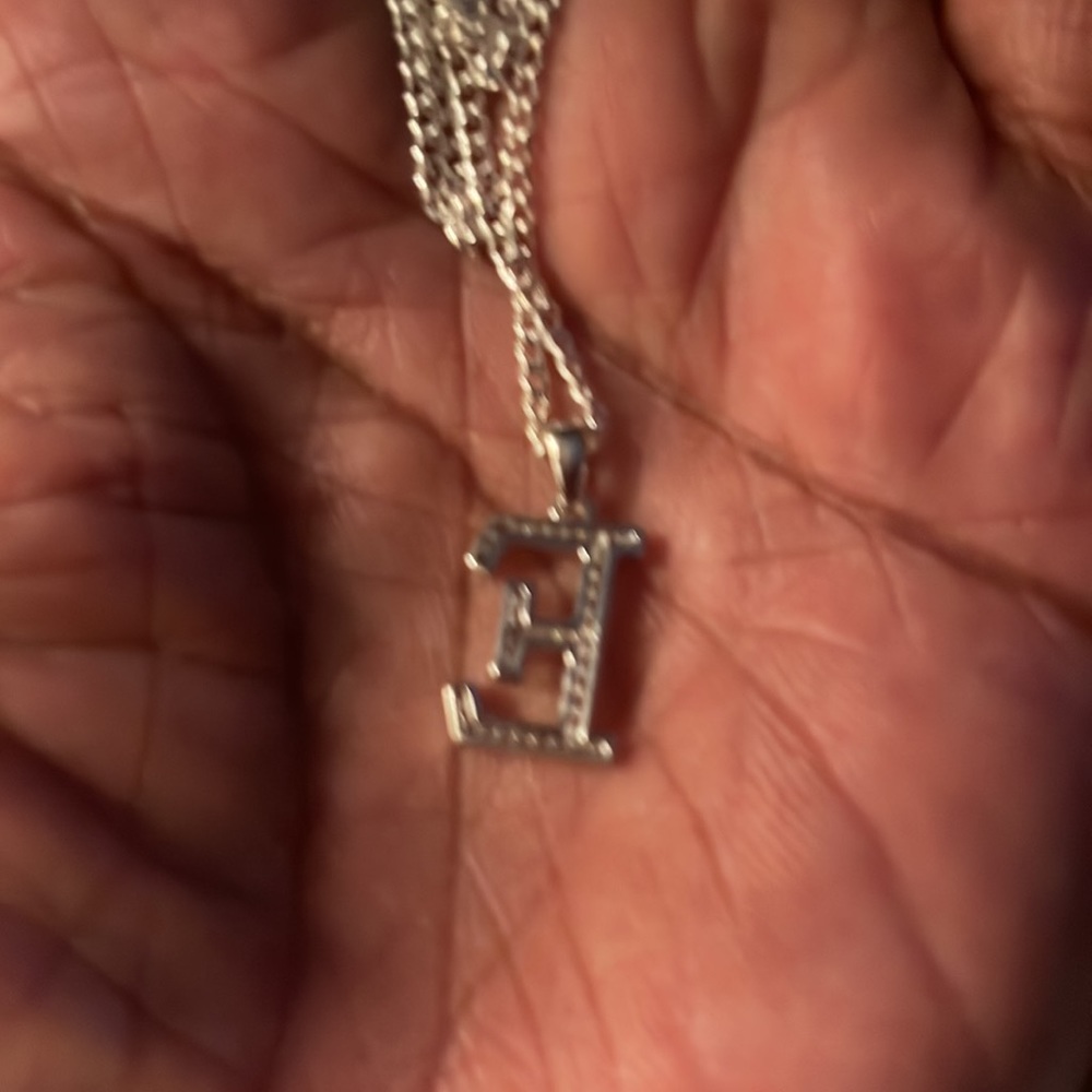 Sterling Silver 925 Letter “E” CZ Pendant Necklace - Picture 5 of 6